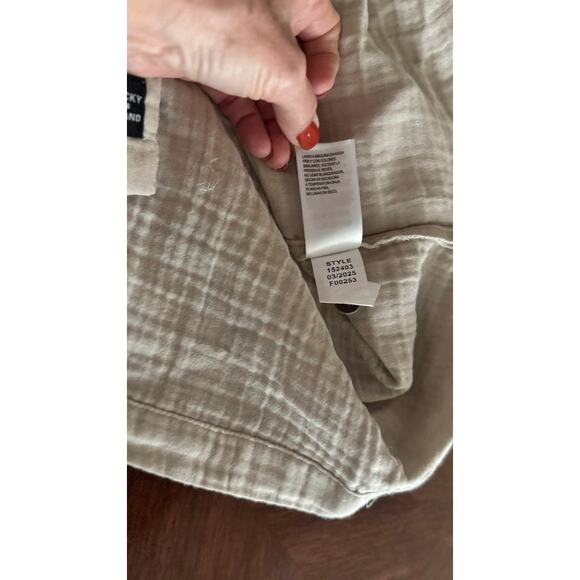 Lucky Brand Men’s Crinkle Cotton Gauze Shirt NWT Size L Beige Camp Button Up0 - Picture 8 of 15